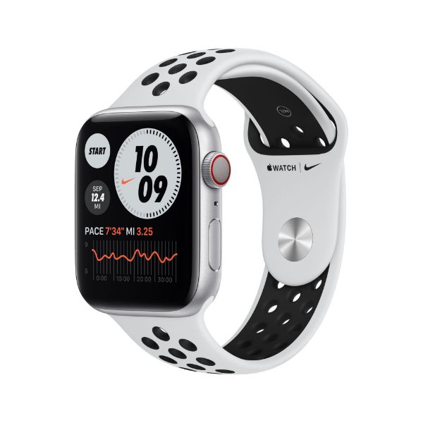 Apple Watch S6 GPS+Cellular 44mm ezüst tok fekete Nike szíj