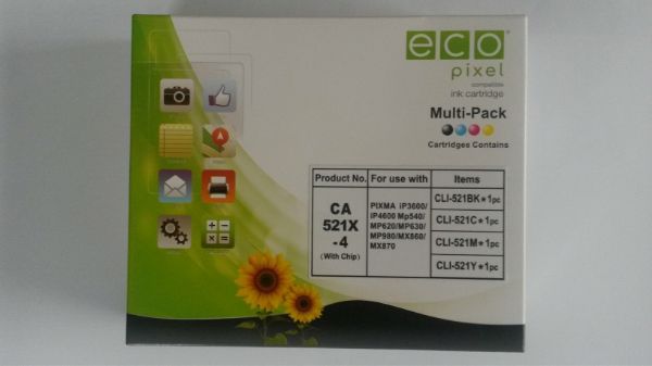 CANON CLI521 Multipack BKCMY 4db-os  ECOPIXEL BRANDCLI521BK,CLI521C,CLI521M,CLI521Y (For use)