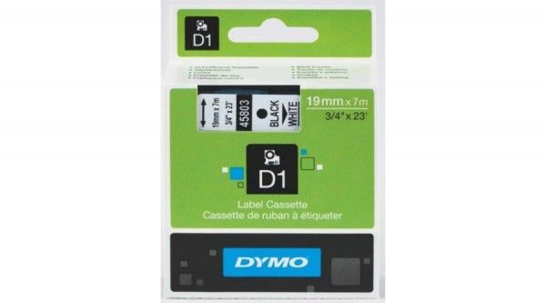 DYMO D1 45803 f.szalag 19mm x 7m fehér-fekete (Eredeti)